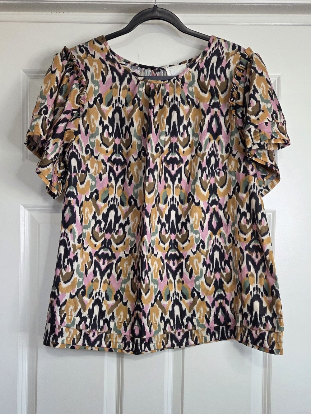 Anthro Mari Rai Ikat Print Flutter Sleeve Blouse - Size 1X